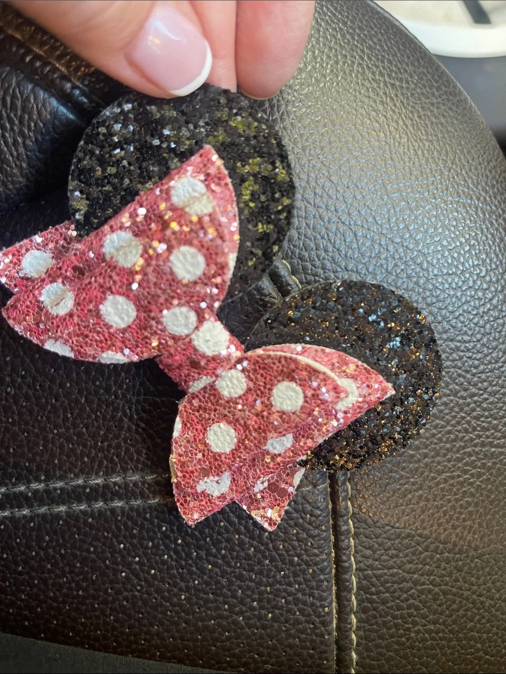 Kids Glitter Mouse Ear Hair Clip with Pink Polka Dot Bow
